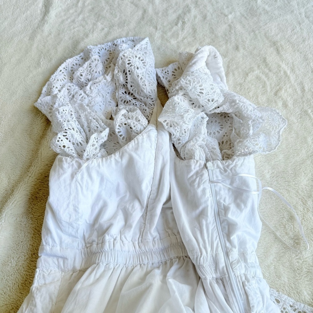 J. Crew Eyelet Cotton White Sleeveless Ruffle Maxi Dress L (14) - Picture 9 of 11